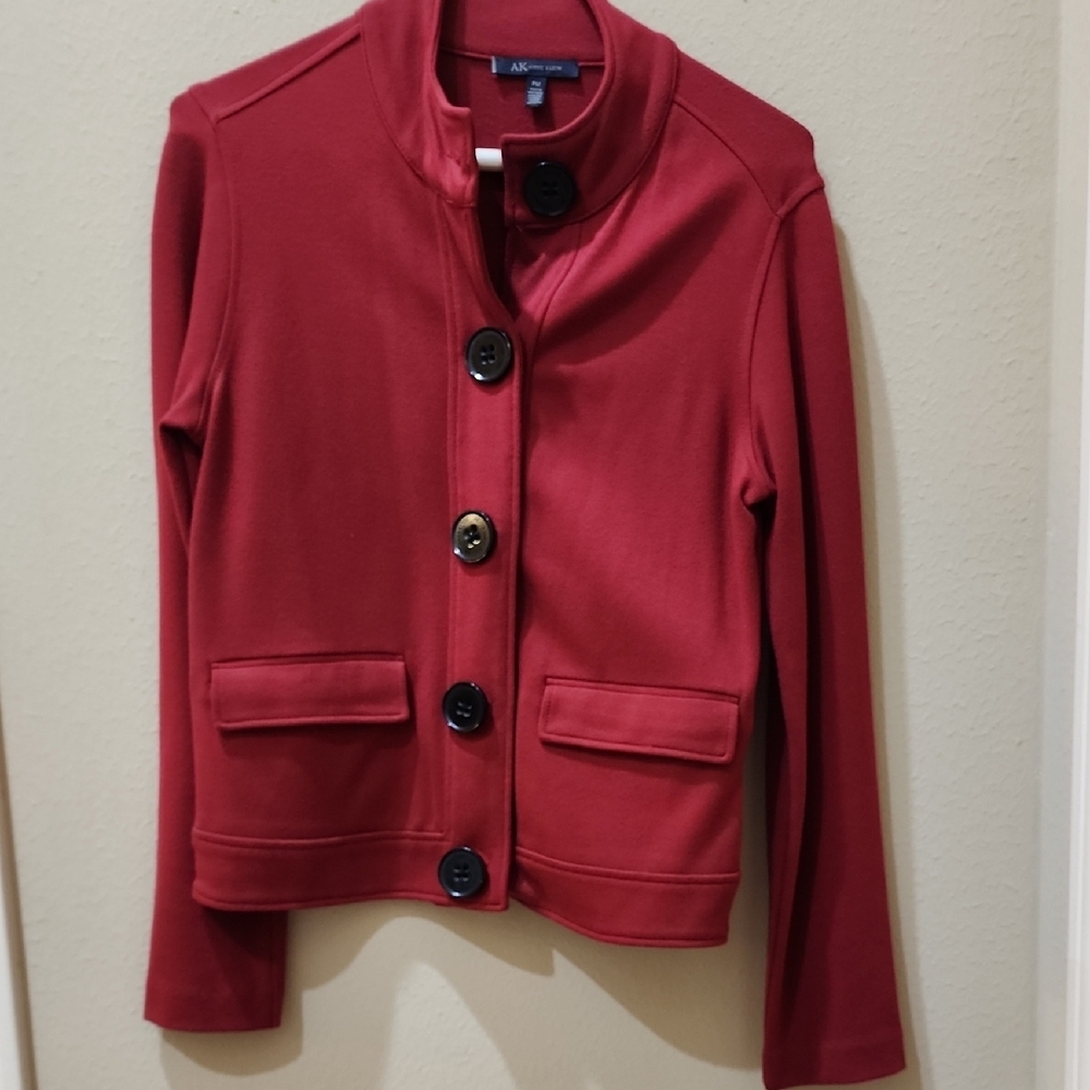 Anne Klein Red Blazer Stand-Up Collar Fitted Design